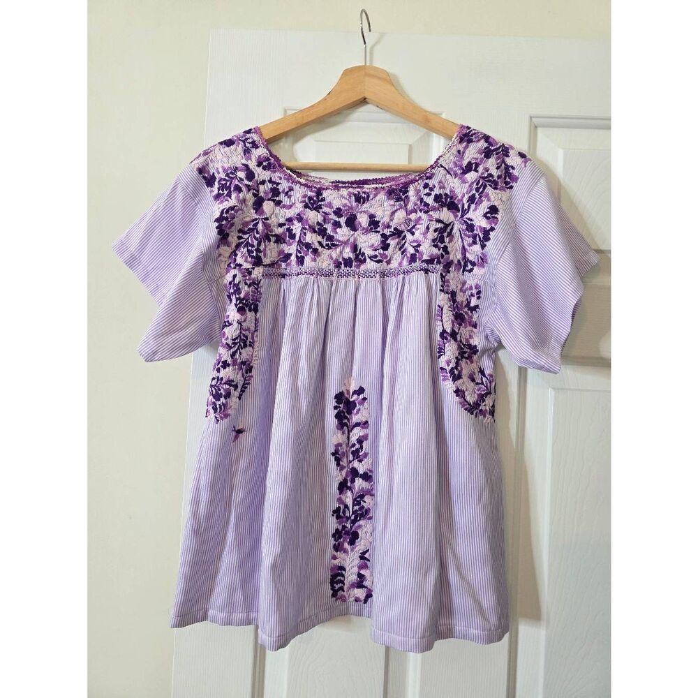 Mi Golondrina Purple Embroidered Blouse M